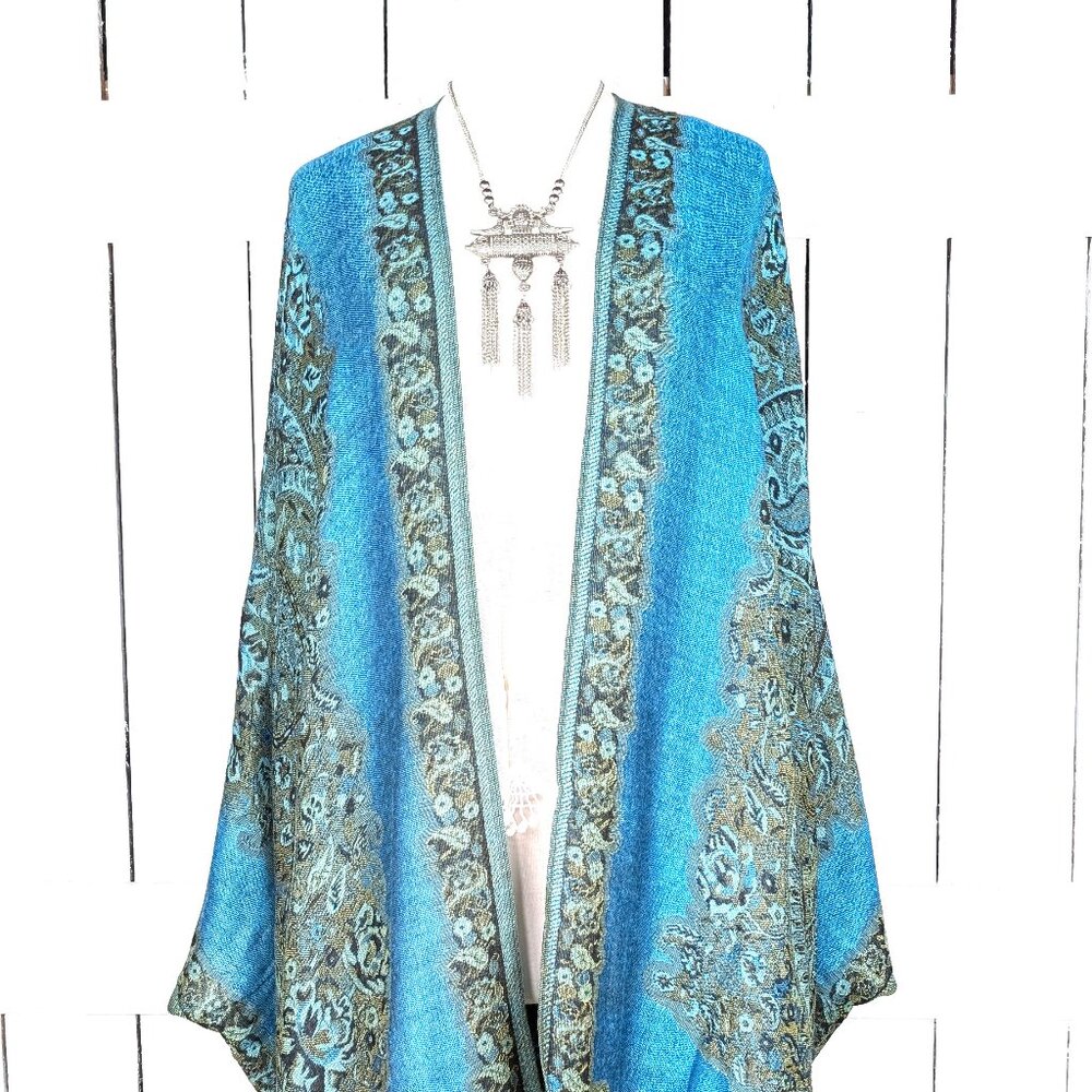 Blue paisley kimono cardigan cover up